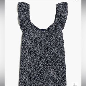 NWT Jcrew Sleeveless button-up ruffle top / Size 14 / ANTIQUE NAVY WHITE